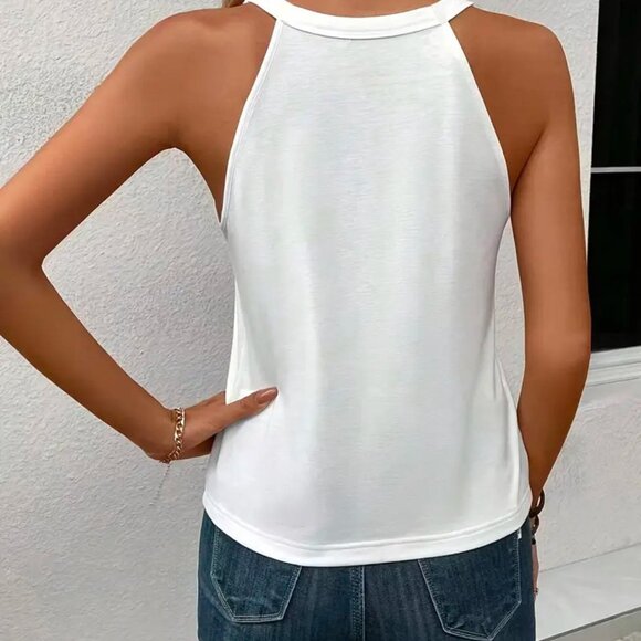 Brand New White Tank Top with Pink Glittery Heart with a Crewneck Size M - Picture 2 of 4